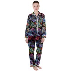 Floral Fractal 3d Art Pattern Women s Long Sleeve Satin Pajamas Set	 by Cemarart