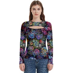 Floral Fractal 3d Art Pattern Women s Cut Out Long Sleeve T-shirt