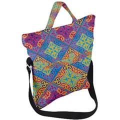 Colorful Flora Flora Kazakh Pattern Fold Over Handle Tote Bag by Cemarart