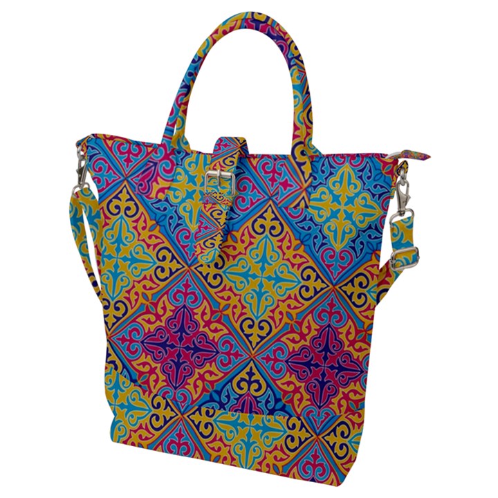 Colorful Flora Flora Kazakh Pattern Buckle Top Tote Bag