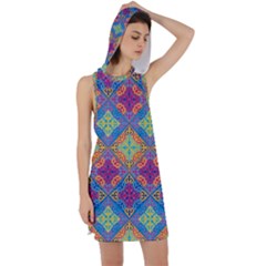 Colorful Flora Flora Kazakh Pattern Racer Back Hoodie Dress by Cemarart