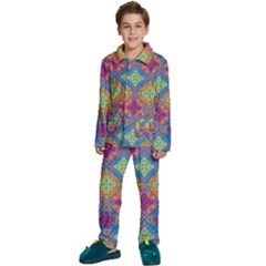 Colorful Flora Flora Kazakh Pattern Kids  Long Sleeve Velvet Pajamas Set by Cemarart