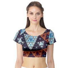 Fractal Triangle Geometric Abstract Pattern Short Sleeve Crop Top by Cemarart