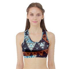 Fractal Triangle Geometric Abstract Pattern Sports Bra With Border by Cemarart