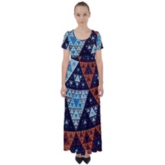 Fractal Triangle Geometric Abstract Pattern High Waist Short Sleeve Maxi Dress by Cemarart