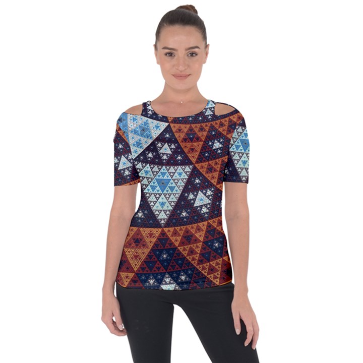 Fractal Triangle Geometric Abstract Pattern Shoulder Cut Out Short Sleeve Top