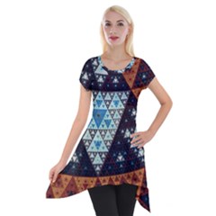 Fractal Triangle Geometric Abstract Pattern Short Sleeve Side Drop Tunic by Cemarart