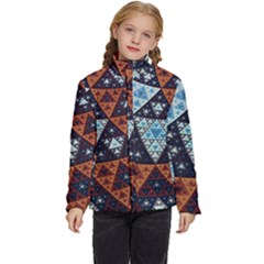 Fractal Triangle Geometric Abstract Pattern Kids  Puffer Bubble Jacket Coat by Cemarart