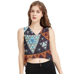 Fractal Triangle Geometric Abstract Pattern V-neck Cropped Tank Top by Cemarart