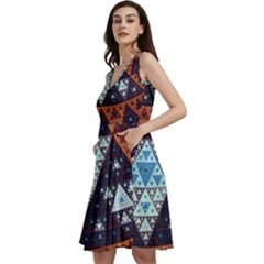 Fractal Triangle Geometric Abstract Pattern Sleeveless V-neck Skater Dress With Pockets by Cemarart