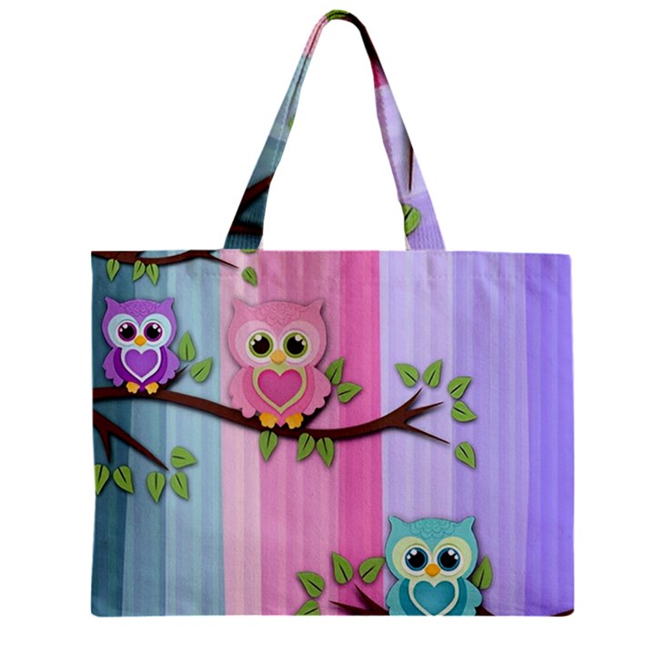 Owls Family Stripe Tree Zipper Mini Tote Bag