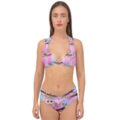 Owls Family Stripe Tree Double Strap Halter Bikini Set by Bedest