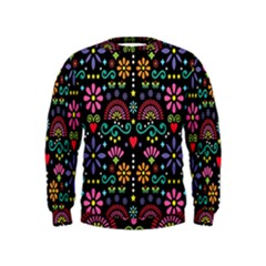 Mexican Folk Art Seamless Pattern Kids  Sweatshirt by Bedest