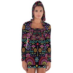 Mexican Folk Art Seamless Pattern Long Sleeve Hooded T-shirt by Bedest