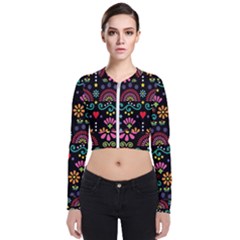 Mexican Folk Art Seamless Pattern Long Sleeve Zip Up Bomber Jacket by Bedest