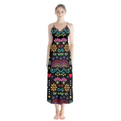 Mexican Folk Art Seamless Pattern Button Up Chiffon Maxi Dress by Bedest