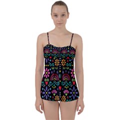 Mexican Folk Art Seamless Pattern Babydoll Tankini Set by Bedest