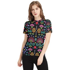 Mexican Folk Art Seamless Pattern Women s Short Sleeve Rash Guard by Bedest