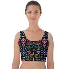 Mexican Folk Art Seamless Pattern Velvet Crop Top by Bedest