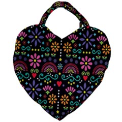 Mexican Folk Art Seamless Pattern Giant Heart Shaped Tote by Bedest