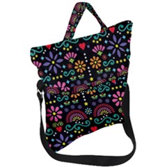 Mexican Folk Art Seamless Pattern Fold Over Handle Tote Bag by Bedest