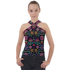 Mexican Folk Art Seamless Pattern Cross Neck Velour Top by Bedest