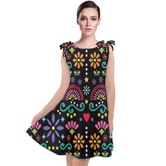 Mexican Folk Art Seamless Pattern Tie Up Tunic Dress by Bedest