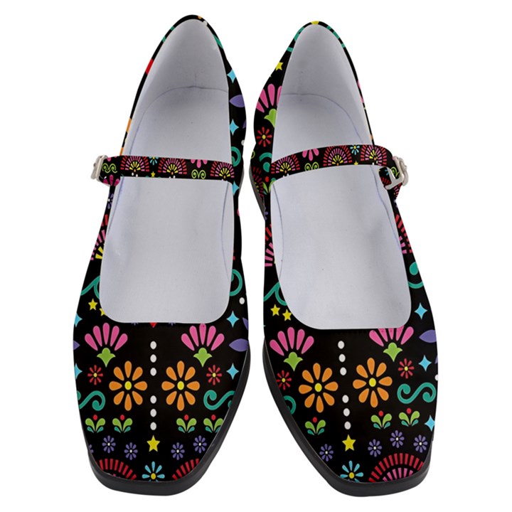 Mexican Folk Art Seamless Pattern Women s Mary Jane Shoes