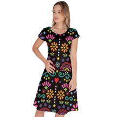 Mexican Folk Art Seamless Pattern Classic Short Sleeve Dress by Bedest