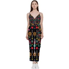 Mexican Folk Art Seamless Pattern V-neck Camisole Jumpsuit by Bedest