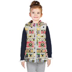 Retro Camera Pattern Graph Kids  Hooded Puffer Vest by Bedest