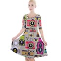 Retro Camera Pattern Graph Quarter Sleeve A-Line Dress View1