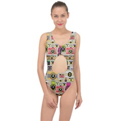 Retro Camera Pattern Graph Center Cut Out Swimsuit by Bedest