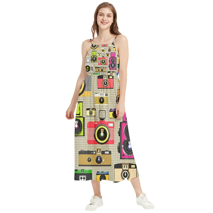 Retro Camera Pattern Graph Boho Sleeveless Summer Dress