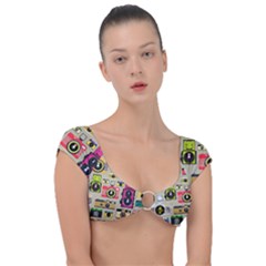 Retro Camera Pattern Graph Cap Sleeve Ring Bikini Top by Bedest