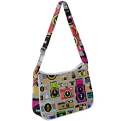 Retro Camera Pattern Graph Zip Up Shoulder Bag by Bedest