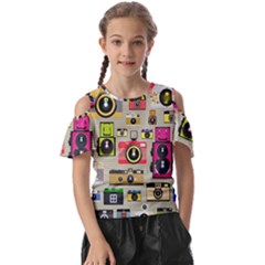 Retro Camera Pattern Graph Kids  Butterfly Cutout T-shirt by Bedest