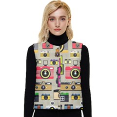 Retro Camera Pattern Graph Women s Button Up Puffer Vest by Bedest