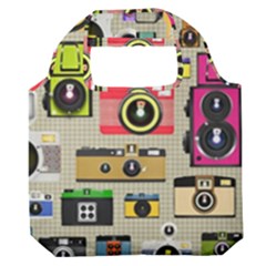 Retro Camera Pattern Graph Premium Foldable Grocery Recycle Bag by Bedest