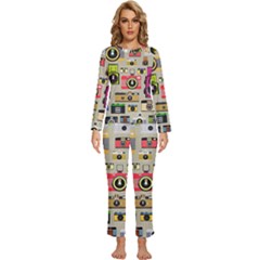 Retro Camera Pattern Graph Womens  Long Sleeve Lightweight Pajamas Set by Bedest