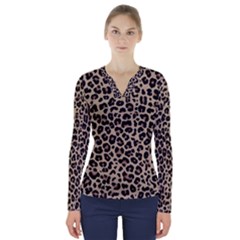 Leopard Animal Skin Patern V-neck Long Sleeve Top by Bedest