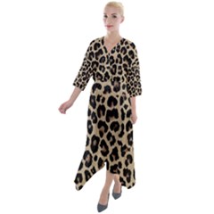 Leopard Animal Skin Patern Quarter Sleeve Wrap Front Maxi Dress by Bedest