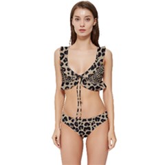 Leopard Animal Skin Patern Low Cut Ruffle Edge Bikini Set by Bedest