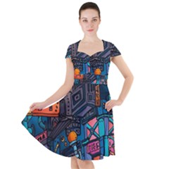 Wallet City Art Graffiti Cap Sleeve Midi Dress