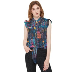 Wallet City Art Graffiti Frill Detail Shirt by Bedest