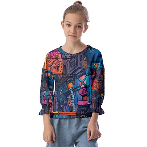 Wallet City Art Graffiti Kids  Cuff Sleeve Top by Bedest