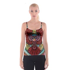 Colorful Owl Art Red Owl Spaghetti Strap Top by Bedest