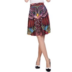 Colorful Owl Art Red Owl A-line Skirt by Bedest