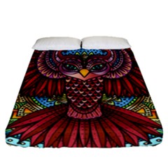 Colorful Owl Art Red Owl Fitted Sheet (queen Size) by Bedest