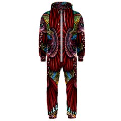 Colorful Owl Art Red Owl Hooded Jumpsuit (men) by Bedest